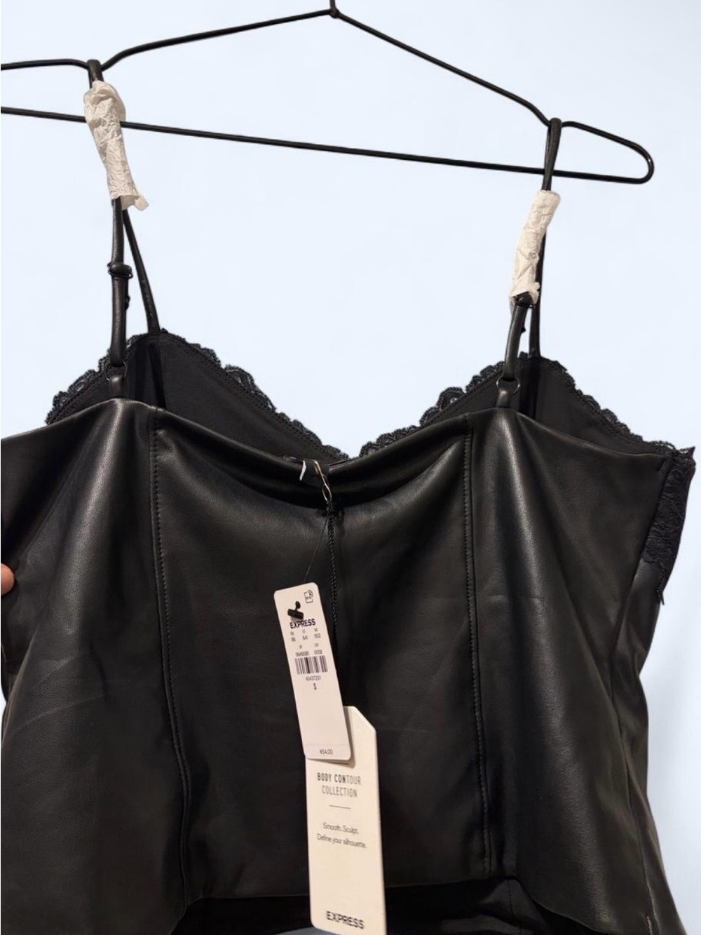 Express Black Faux Leather Lace Trim Cami Top - Picture 4 of 8